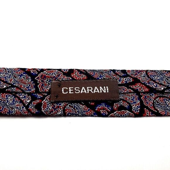 Cesarani Silk Tie‎ Black Red Paisley Woven - Picture 4 of 7